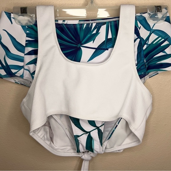 LARGE SHEIN BIKINI TROPICAL JUNIORS WHITE GREEN SET TWO PIECE - Picture 4 of 5